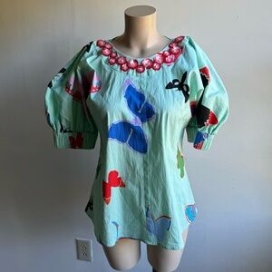 Floral Embellished Women's Blouse - Multicolor